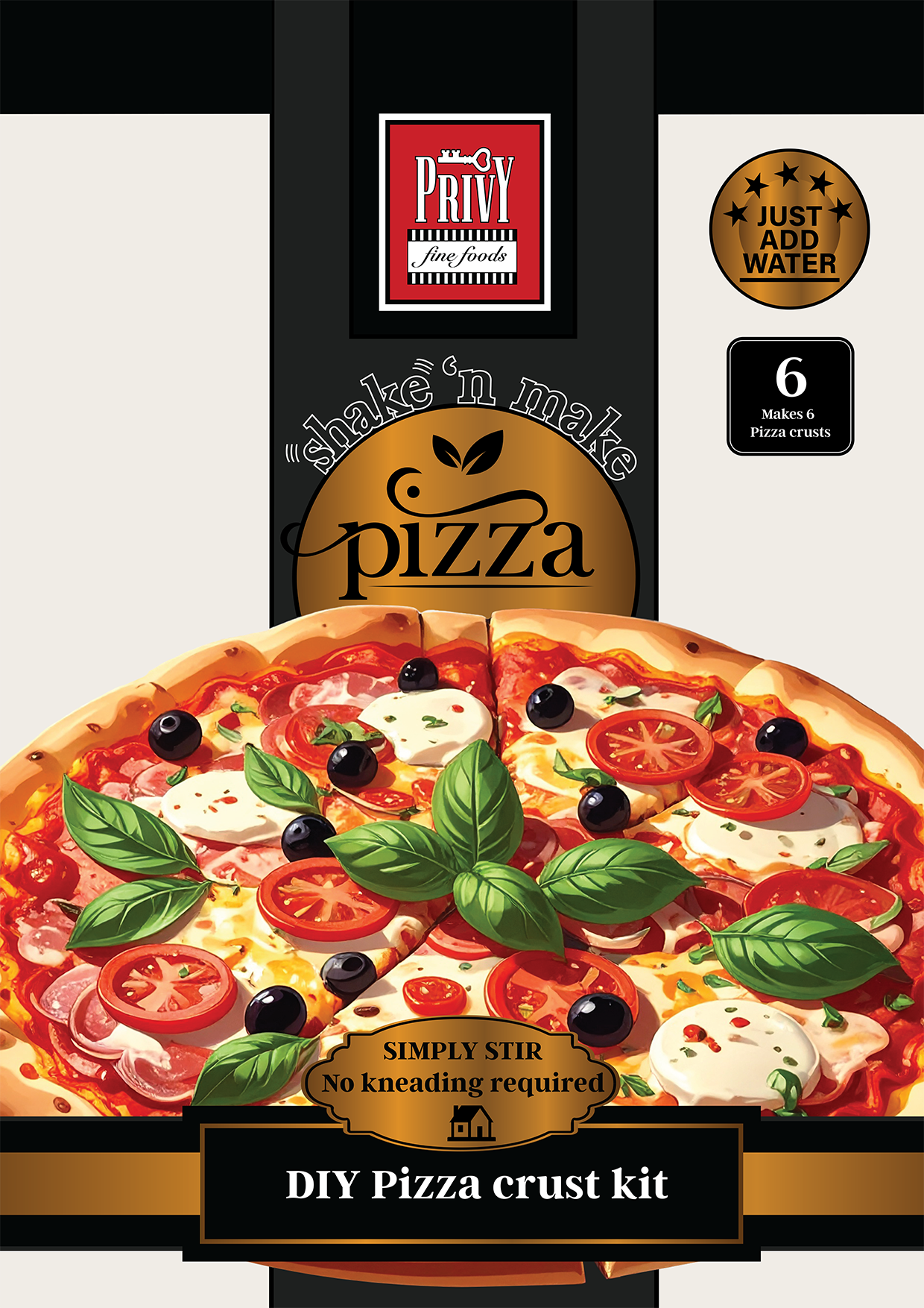 Shake 'n make pizza front packaging design by Melissa Sherley